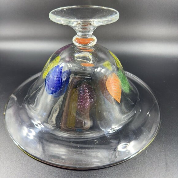 Dansk Burchetta Millefiori Leaf Design Art Glass Crystal Pedestal Bowl Dish VTG - Picture 12 of 14